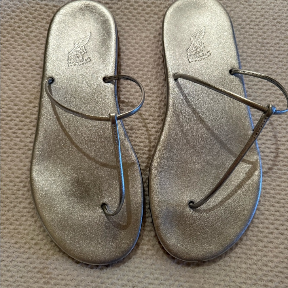 Ancient Greek Sandals Metallic Silver Flats